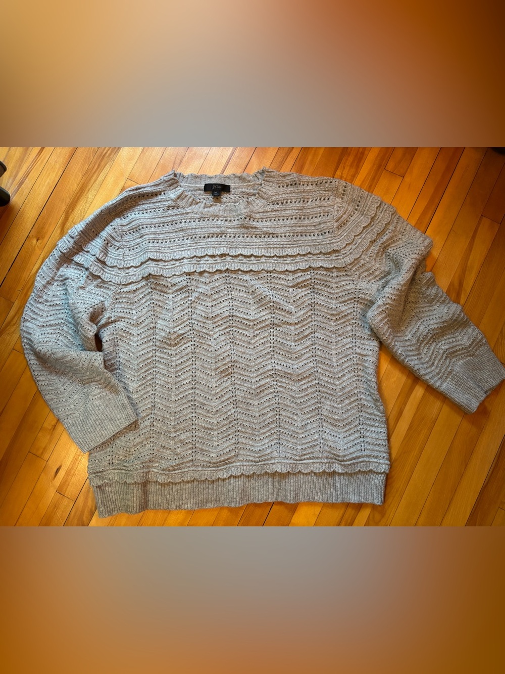 J. Crew scalloped tiered pointelle  crew neck sweater